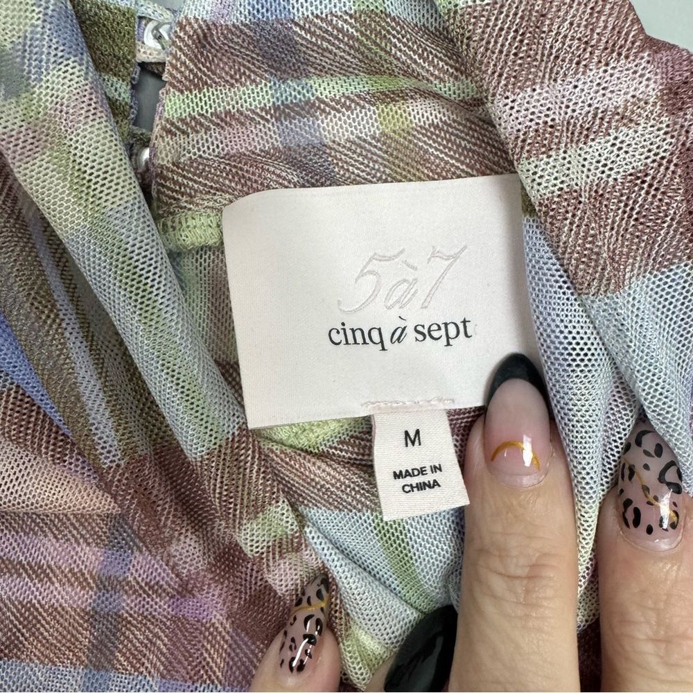 CINQ A SEPT | Plaid Turtleneck Long Sleeve Sheer Mesh Top Women’s Size Medium - Picture 4 of 7